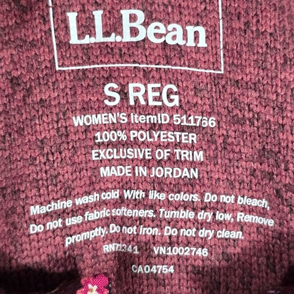 LL Bean Sweater Fleece Vest Women Small‎ Regular Purple Floral Trim Full Zip - Picture 4 of 8